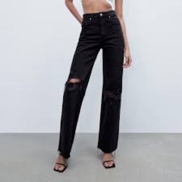Zara Denim - Zara Black Distressed Jeans Raw Hem Size 10 EUC